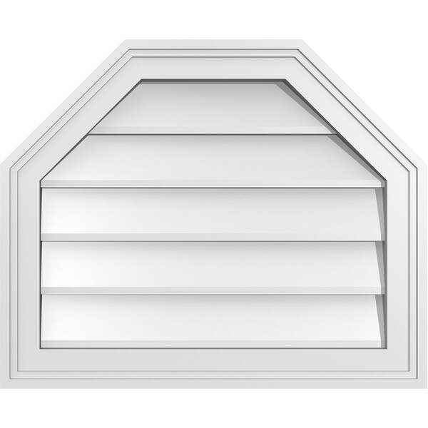Ekena Millwork Octagonal Top Surface Mount PVC Gable Vent w/ 2"W x 1-1/2"P Brickmould Frame, 22"W x 18"H - GVPOT22X1802SN