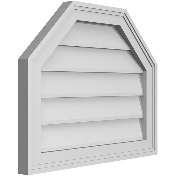 Ekena Millwork Octagonal Top Surface Mount PVC Gable Vent w/ 2"W x 1-1/2"P Brickmould Frame, 22"W x 18"H - GVPOT22X1802SN