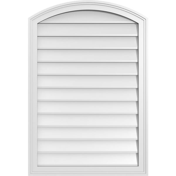 Ekena Millwork Arch Top Surface Mount PVC Gable Vent: Functional, w/ 2"W x 1-1/2"P Brickmould Frame, 26"W x 38"H - GVPAR26X3802SF