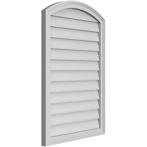 Ekena Millwork Arch Top Surface Mount PVC Gable Vent: Functional, w/ 2"W x 1-1/2"P Brickmould Frame, 26"W x 38"H - GVPAR26X3802SF