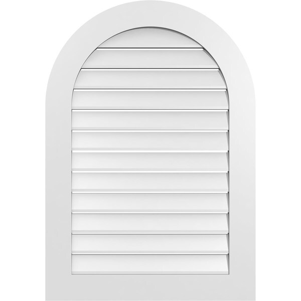 Ekena Millwork Round Top Surface Mount PVC Gable Vent: Functional, w/ 3-1/2"W x 1"P Standard Frame, 28"W x 40"H - GVPRT28X4001SF