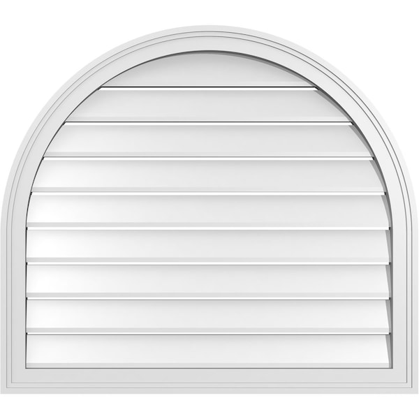 Ekena Millwork Round Top Surface Mount PVC Gable Vent: Functional, w/ 2"W x 1-1/2"P Brickmould Frame, 34"W x 30"H - GVPRT34X3002SF