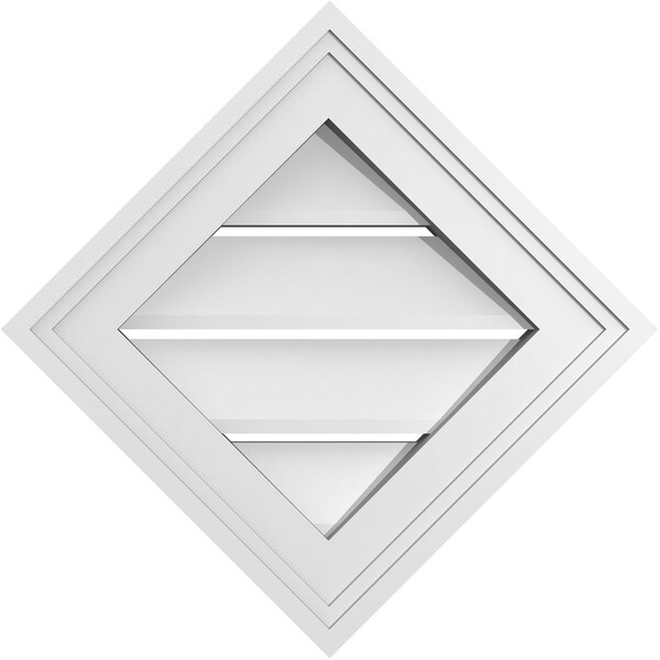 Ekena Millwork Diamond Surface Mount PVC Gable Vent: Non-Functional, w/ 3-1/2"W x 1"P Standard Frame, 42"W x 42"H - GVPDI42X4201SN