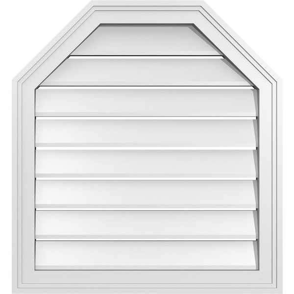 Ekena Millwork Octagonal Top Surface Mount PVC Gable Vent w/ 2"W x 1-1/2"P Brickmould Frame, 24"W x 26"H - GVPOT24X2602SF