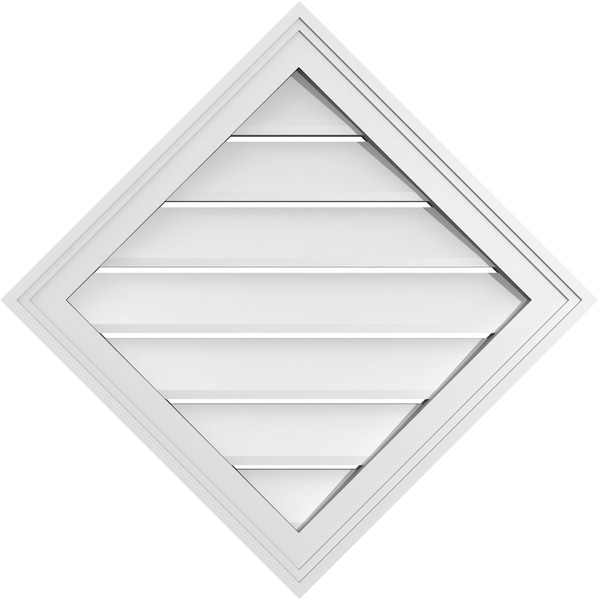 Ekena Millwork Diamond Surface Mount PVC Gable Vent: Non-Functional, w/ 2"W x 1-1/2"P Brickmould Frame, 24"W x 24"H - GVPDI24X2402SN