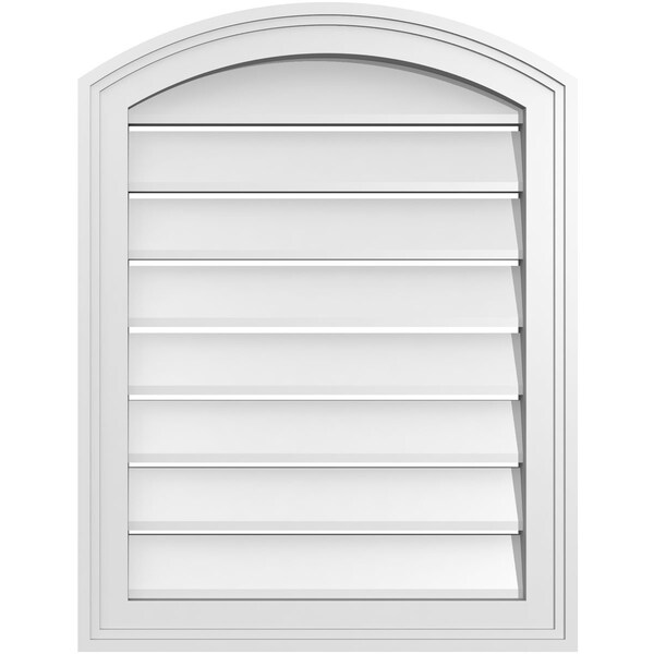 Ekena Millwork Arch Top Surface Mount PVC Gable Vent: Non-Functional, w/2"W x 1-1/2"P Brickmould Frame, 20"W x 24"H - GVPAR20X2402SN