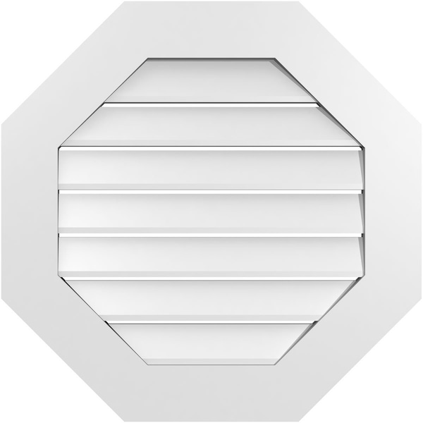 Ekena Millwork Octagonal Surface Mount PVC Gable Vent: Functional, w/ 3-1/2"W x 1"P Standard Frame, 26"W x 26"H - GVPOC26X2601SF