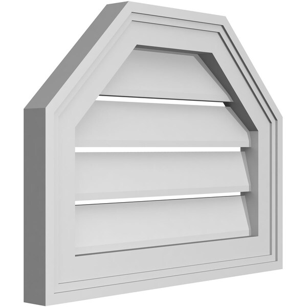 Ekena Millwork Octagonal Top Surface Mount PVC Gable Vent w/ 2"W x 1-1/2"P Brickmould Frame, 18"W x 14"H - GVPOT18X1402SF