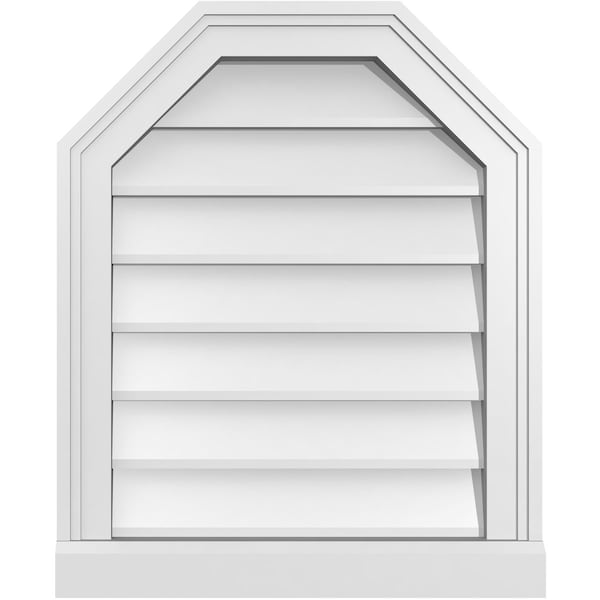 Ekena Millwork Octagonal Top Surface Mount PVC Gable Vent w/ 2"W x 2"P Brickmould Sill Frame, 18"W x 22"H - GVPOT18X2203SN