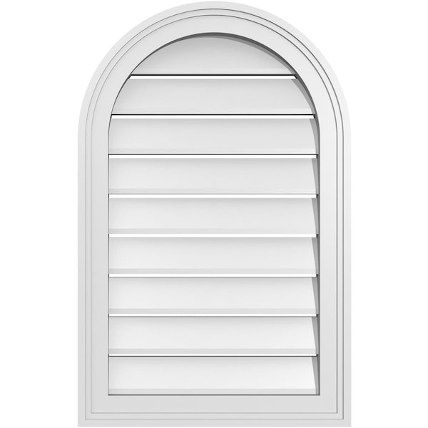 Ekena Millwork Round Top Surface Mount PVC Gable Vent: Functional, w/ 2"W x 1-1/2"P Brickmould Frame, 18"W x 28"H - GVPRT18X2802SF