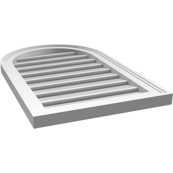 Ekena Millwork Round Top Surface Mount PVC Gable Vent: Functional, w/ 2"W x 1-1/2"P Brickmould Frame, 18"W x 28"H - GVPRT18X2802SF