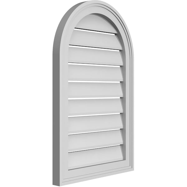 Ekena Millwork Round Top Surface Mount PVC Gable Vent: Functional, w/ 2"W x 1-1/2"P Brickmould Frame, 18"W x 28"H - GVPRT18X2802SF
