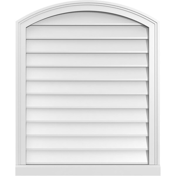 Ekena Millwork Arch Top Surface Mount PVC Gable Vent: Functional, w/ 2"W x 2"P Brickmould Sill Frame, 28"W x 34"H - GVPAR28X3403SF