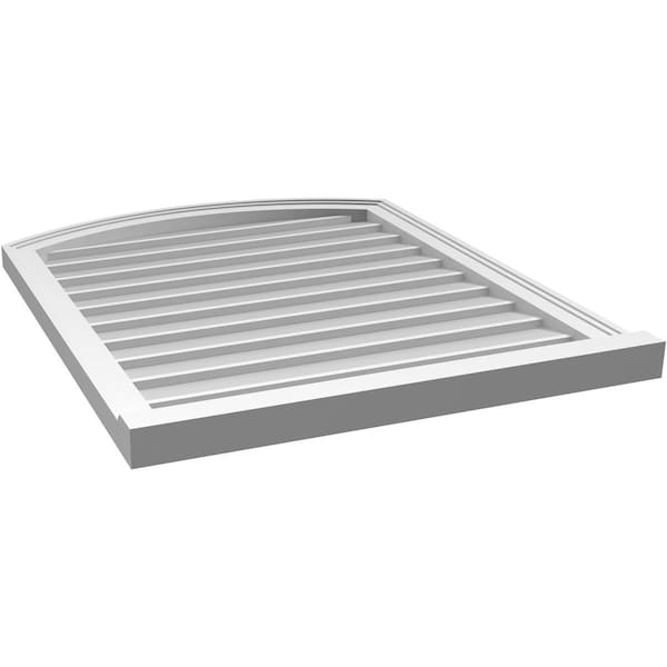 Ekena Millwork Arch Top Surface Mount PVC Gable Vent: Functional, w/ 2"W x 2"P Brickmould Sill Frame, 28"W x 34"H - GVPAR28X3403SF