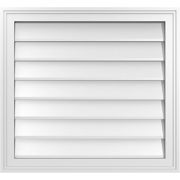 Ekena Millwork Vertical Surface Mount PVC Gable Vnt: Non-Functional, w/2"W x 1-1/2"H, Brickmould Frame, 26"W x 24"H - GVPVE26X2402SN