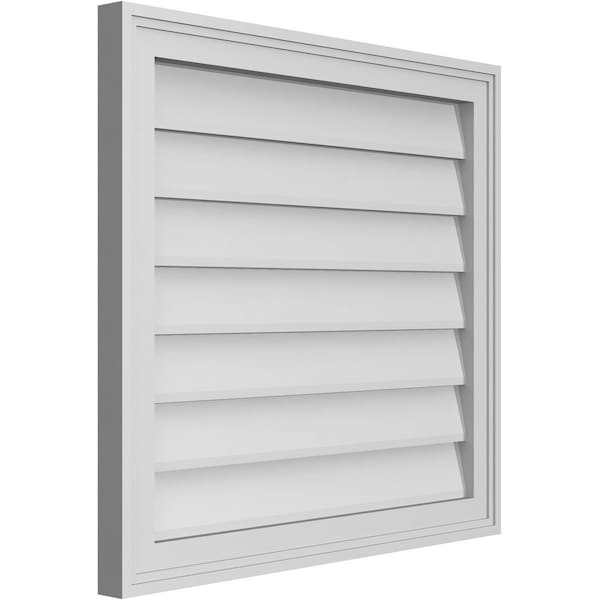 Ekena Millwork Vertical Surface Mount PVC Gable Vnt: Non-Functional, w/2"W x 1-1/2"H, Brickmould Frame, 26"W x 24"H - GVPVE26X2402SN