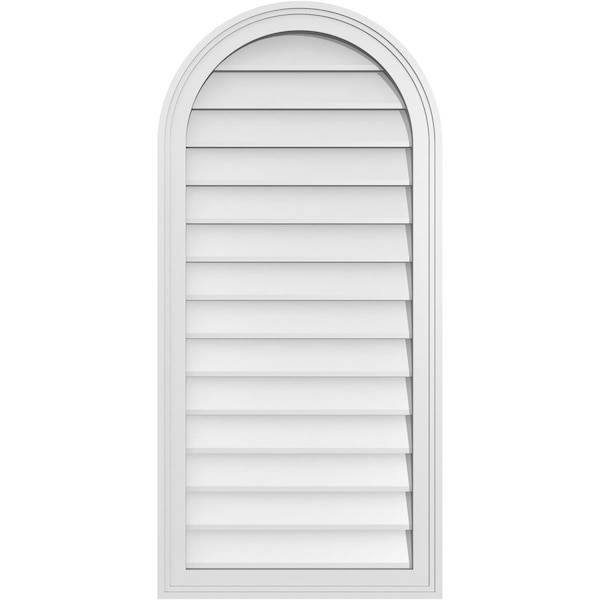 Ekena Millwork Round Top Surface Mount PVC Gable Vent w/ 2"W x 1-1/2"P Brickmould Frame, 20"W x 42"H - GVPRT20X4202SN