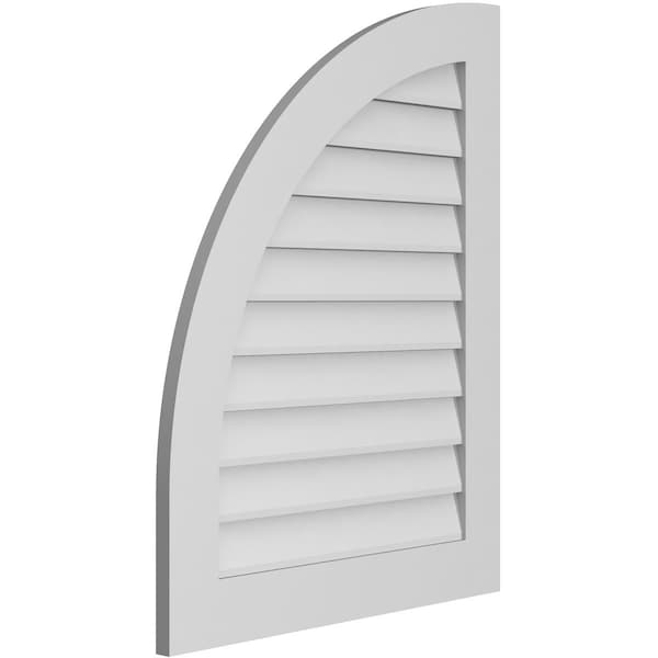 Ekena Millwork Quarter Round Top Left Surface Mount PVC Gable Vent w/ 3-1/2"W x 1"P Standard Frame, 28"W x 36"H - GVPQL28X3601SN