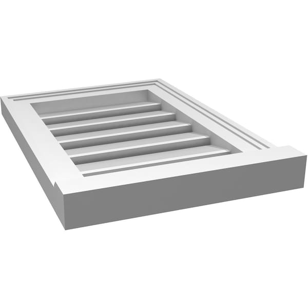 Ekena Millwork Vertical Surface Mount PVC Gable Vent: Functional, w/ 2"W x 2"P Brickmould Sill Frame, 14"W x 20"H - GVPVE14X2003SF