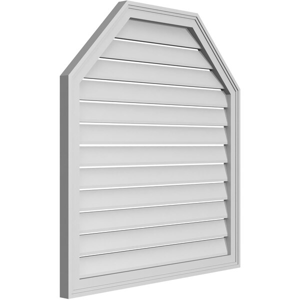 Ekena Millwork Octagonal Top Surface Mount PVC Gable Vent w/ 2"W x 1-1/2"P Brickmould Frame, 34"W x 36"H - GVPOT34X3602SF
