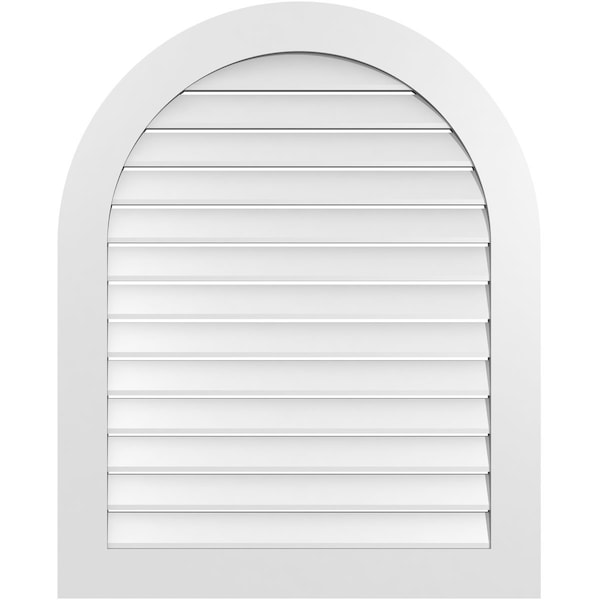 Ekena Millwork Round Top Surface Mount PVC Gable Vent: Functional, w/ 3-1/2"W x 1"P Standard Frame, 34"W x 42"H - GVPRT34X4201SF