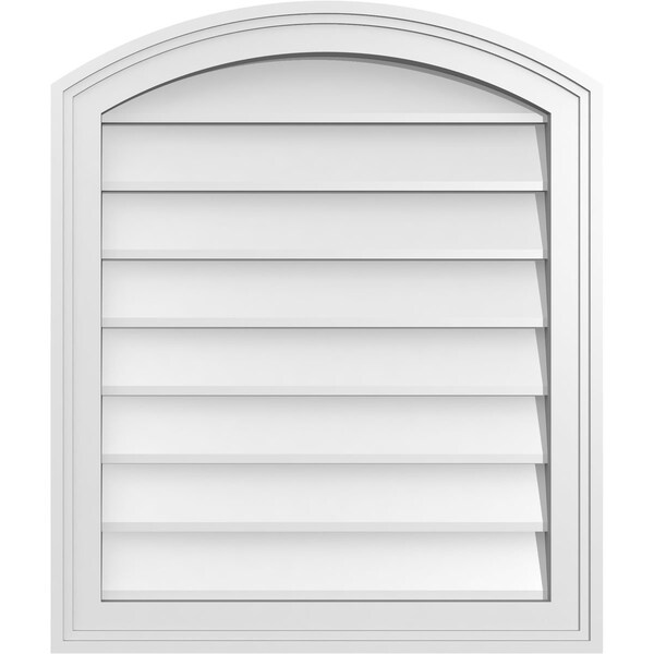 Ekena Millwork Arch Top Surface Mount PVC Gable Vent: Functional, w/ 2"W x 1-1/2"P Brickmould Frame, 22"W x 26"H - GVPAR22X2602SF