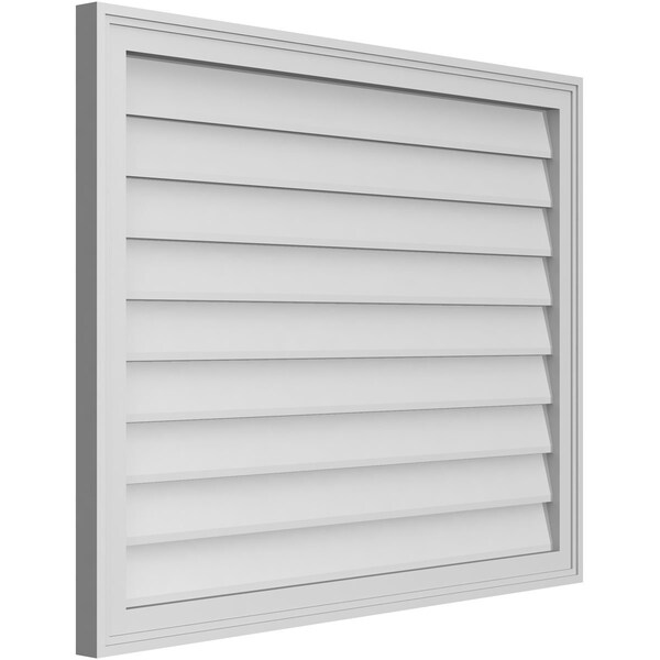 Ekena Millwork Vertical Surface Mount PVC Gable Vnt: Non-Functional, w/2"W x 1-1/2"H, Brickmould Frame, 38"W x 30"H - GVPVE38X3002SN