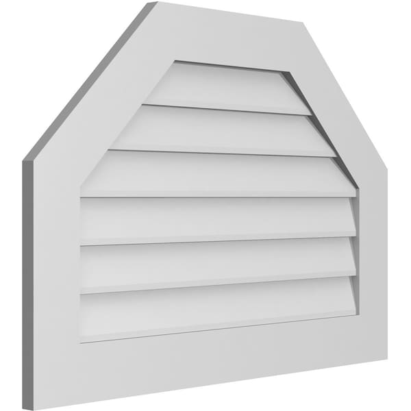 Ekena Millwork Octagonal Top Surface Mount PVC Gable Vent w/ 3-1/2"W x 1"P Standard Frame, 34"W x 24"H - GVPOT34X2401SN