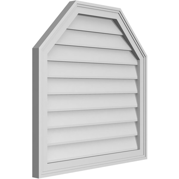 Ekena Millwork Octagonal Top Surface Mount PVC Gable Vent w/ 2"W x 1-1/2"P Brickmould Frame, 28"W x 28"H - GVPOT28X2802SN