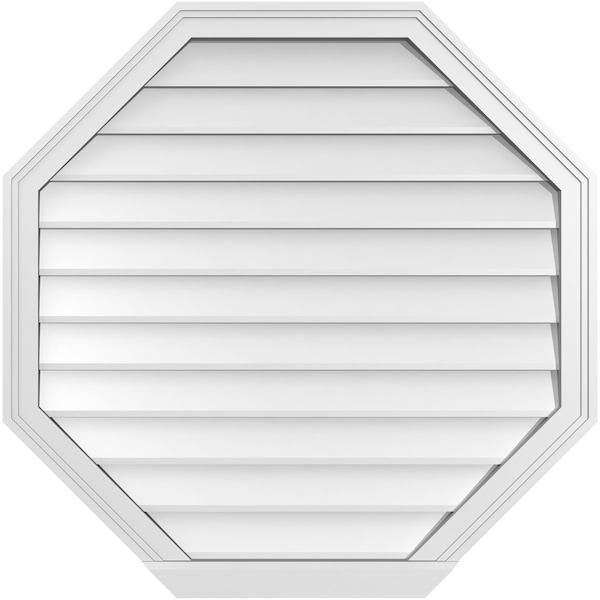 Ekena Millwork Octagonal Surface Mount PVC Gable Vent w/ 2"W x 2"P Brickmould Sill Frame, 34"W x 34"H - GVPOC34X3403SN