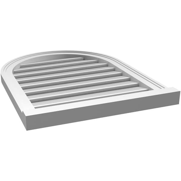 Ekena Millwork Round Top Surface Mount PVC Gable Vent: Functional, w/ 2"W x 2"P Brickmould Sill Frame, 22"W x 28"H - GVPRT22X2803SF