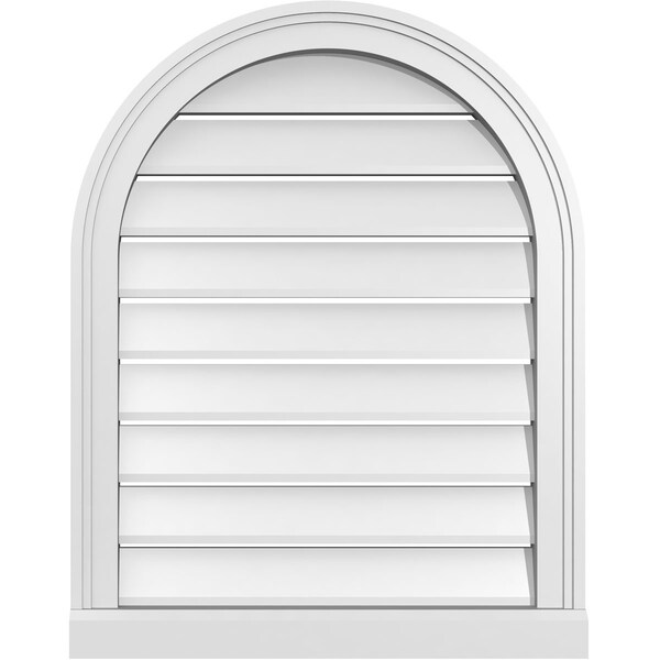 Ekena Millwork Round Top Surface Mount PVC Gable Vent: Functional, w/ 2"W x 2"P Brickmould Sill Frame, 22"W x 28"H - GVPRT22X2803SF