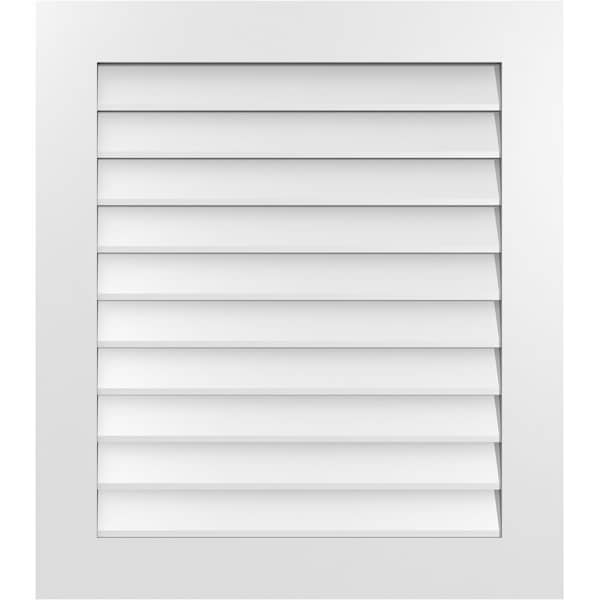 Ekena Millwork Vertical Surface Mount PVC Gable Vent: Non-Functional, w/3-1/2"W x 1"H, Standard Frame, 30"W x 34"H - GVPVE30X3401SN