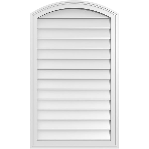 Ekena Millwork Arch Top Surface Mount PVC Gable Vent: Functional, w/ 2"W x 1-1/2"P Brickmould Frame, 24"W x 40"H - GVPAR24X4002SF