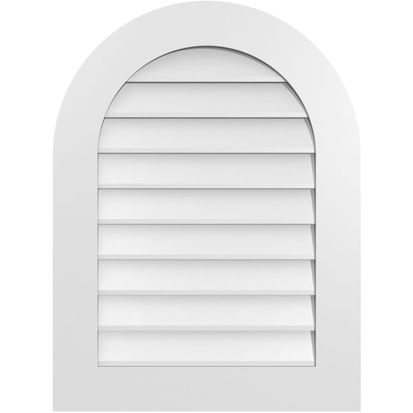 Ekena Millwork Round Top Surface Mount PVC Gable Vent: Non-Functional, w/ 3-1/2"W x 1"P Standard Frame, 24"W x 32"H - GVPRT24X3201SN