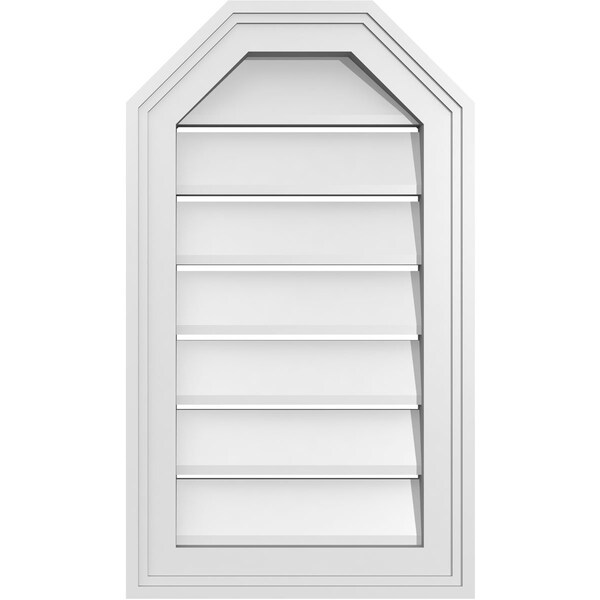 Ekena Millwork Octagonal Top Surface Mount PVC Gable Vent w/ 2"W x 1-1/2"P Brickmould Frame, 14"W x 24"H - GVPOT14X2402SF