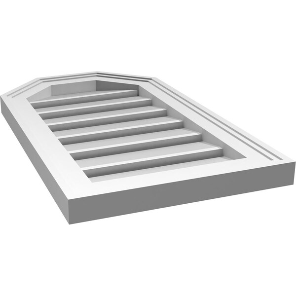Ekena Millwork Octagonal Top Surface Mount PVC Gable Vent w/ 2"W x 1-1/2"P Brickmould Frame, 14"W x 24"H - GVPOT14X2402SF