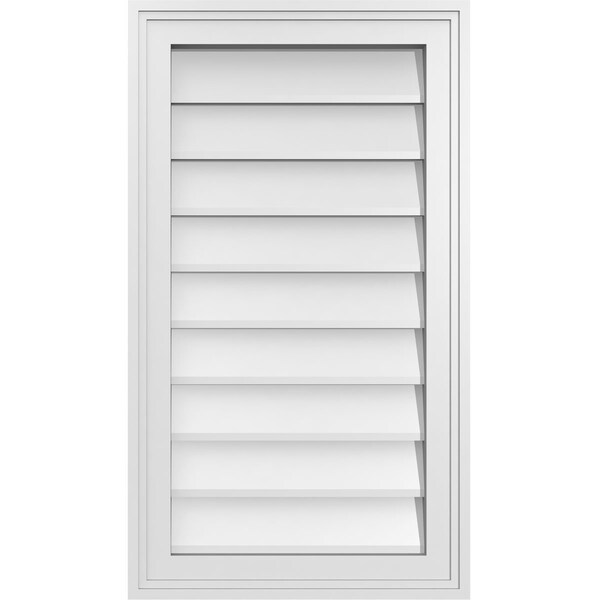 Ekena Millwork Vertical Surface Mount PVC Gable Vnt: Non-Functional, w/2"W x 1-1/2"H, Brickmould Frame, 16"W x 28"H - GVPVE16X2802SN