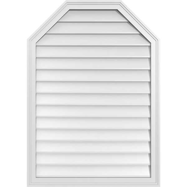 Ekena Millwork Octagonal Top Surface Mount PVC Gable Vent w/ 2"W x 1-1/2"P Brickmould Frame, 30"W x 42"H - GVPOT30X4202SN
