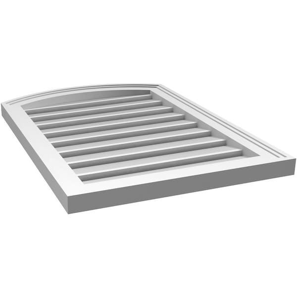 Ekena Millwork Arch Top Surface Mount PVC Gable Vent: Non-Functional, w/2"W x 1-1/2"P Brickmould Frame, 20"W x 26"H - GVPAR20X2602SN