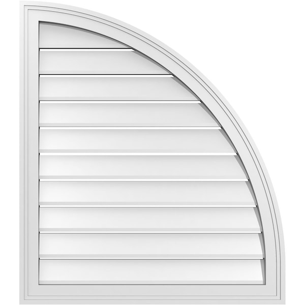 Ekena Millwork Quarter Round Top Right Surface Mount PVC Gable Vent w/ 2"W x 2"P Brickmould Sill Frame, 28"W x 32"H - GVPQR28X3203SF