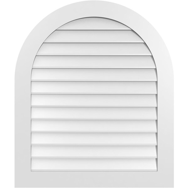 Ekena Millwork Round Top Surface Mount PVC Gable Vent: Non-Functional, w/ 3-1/2"W x 1"P Standard Frame, 34"W x 40"H - GVPRT34X4001SN