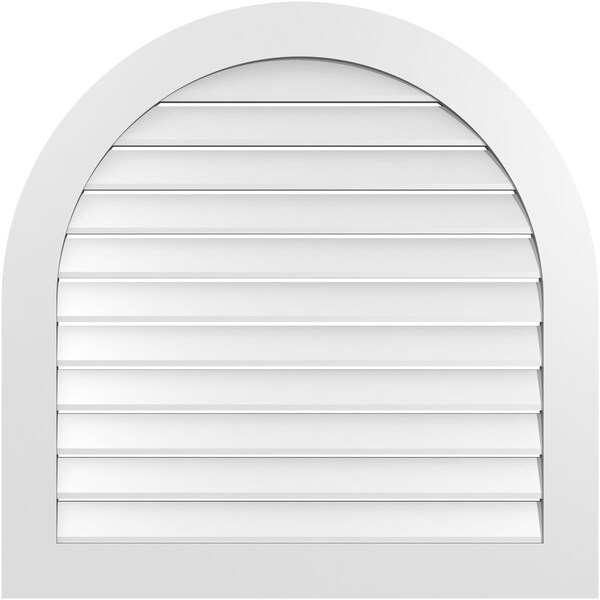 Ekena Millwork Round Top Surface Mount PVC Gable Vent: Functional, w/ 3-1/2"W x 1"P Standard Frame, 38"W x 38"H - GVPRT38X3801SF