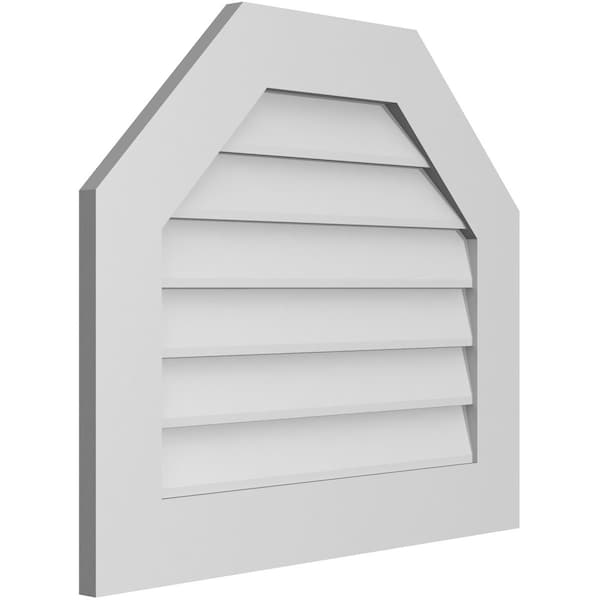 Ekena Millwork Octagonal Top Surface Mount PVC Gable Vent w/ 3-1/2"W x 1"P Standard Frame, 28"W x 24"H - GVPOT28X2401SN