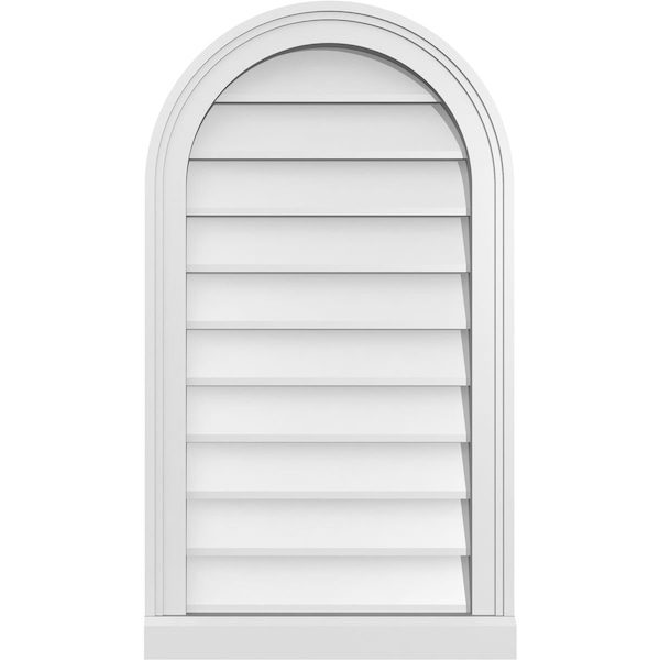 Ekena Millwork Round Top Surface Mount PVC Gable Vent w/ 2"W x 2"P Brickmould Sill Frame, 18"W x 32"H - GVPRT18X3203SN