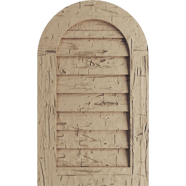 Ekena Millwork Timberthane Hand Hewn Round Top Faux Wood Non-Functional Gable Vent, Primed Tan, 18"W x 36"H - GVURRT18X36DHHPR