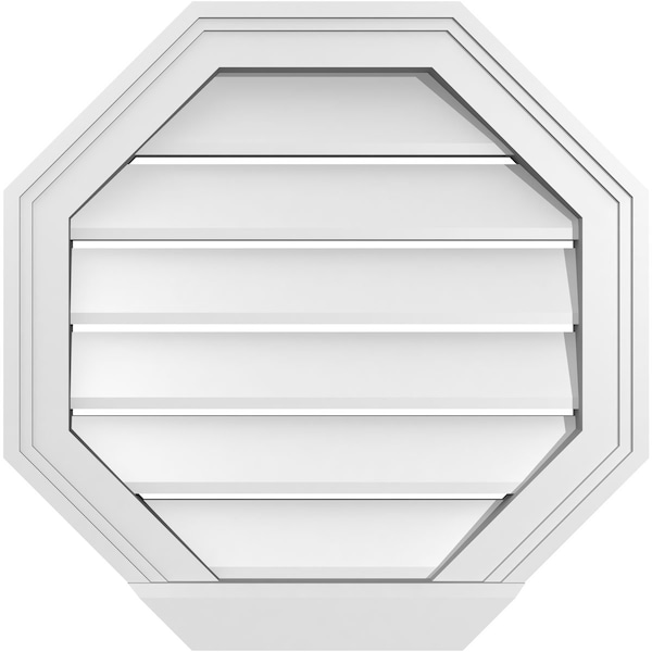 Ekena Millwork Octagonal Surface Mount PVC Gable Vent: Functional, w/ 2"W x 2"P Brickmould Sill Frame, 20"W x 20"H - GVPOC20X2003SF