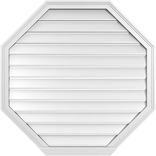 Ekena Millwork Octagonal Surface Mount PVC Gable Vent: Functional, w/ 2"W x 2"P Brickmould Sill Frame, 38"W x 38"H - GVPOC38X3803SF