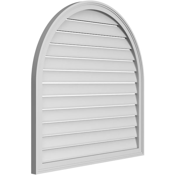 Ekena Millwork Round Top Surface Mount PVC Gable Vent: Functional, w/ 2"W x 1-1/2"P Brickmould Frame, 38"W x 38"H - GVPRT38X3802SF