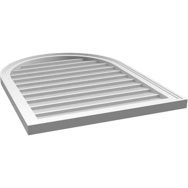 Ekena Millwork Round Top Surface Mount PVC Gable Vent w/ 2"W x 1-1/2"P Brickmould Frame, 26"W x 34"H - GVPRT26X3402SN